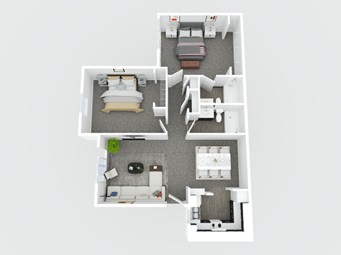 Floor plan for 2 beds, 2 baths, 950 sqft